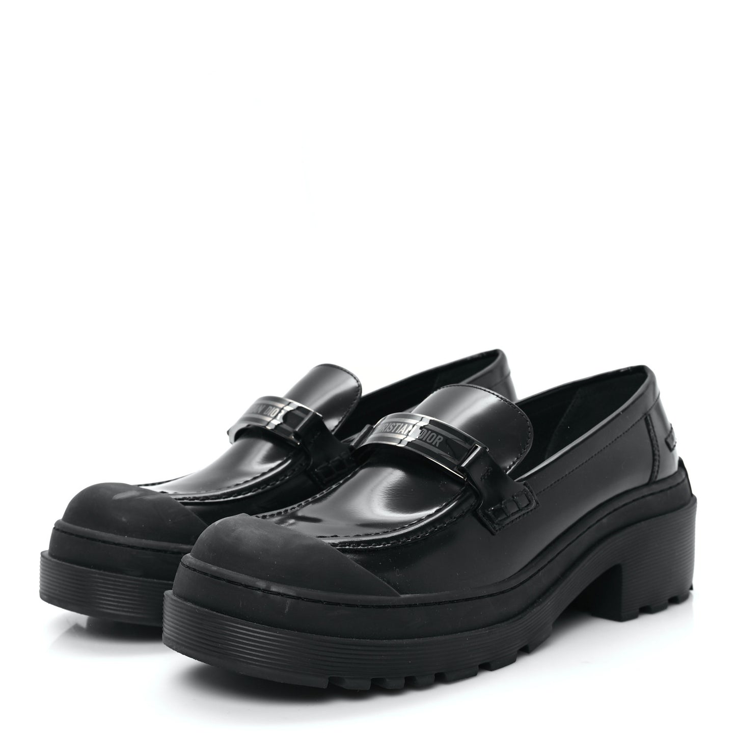 Brushed Calfskin Dior Code Lug Sole Platform 35mm Loafers 41 Black