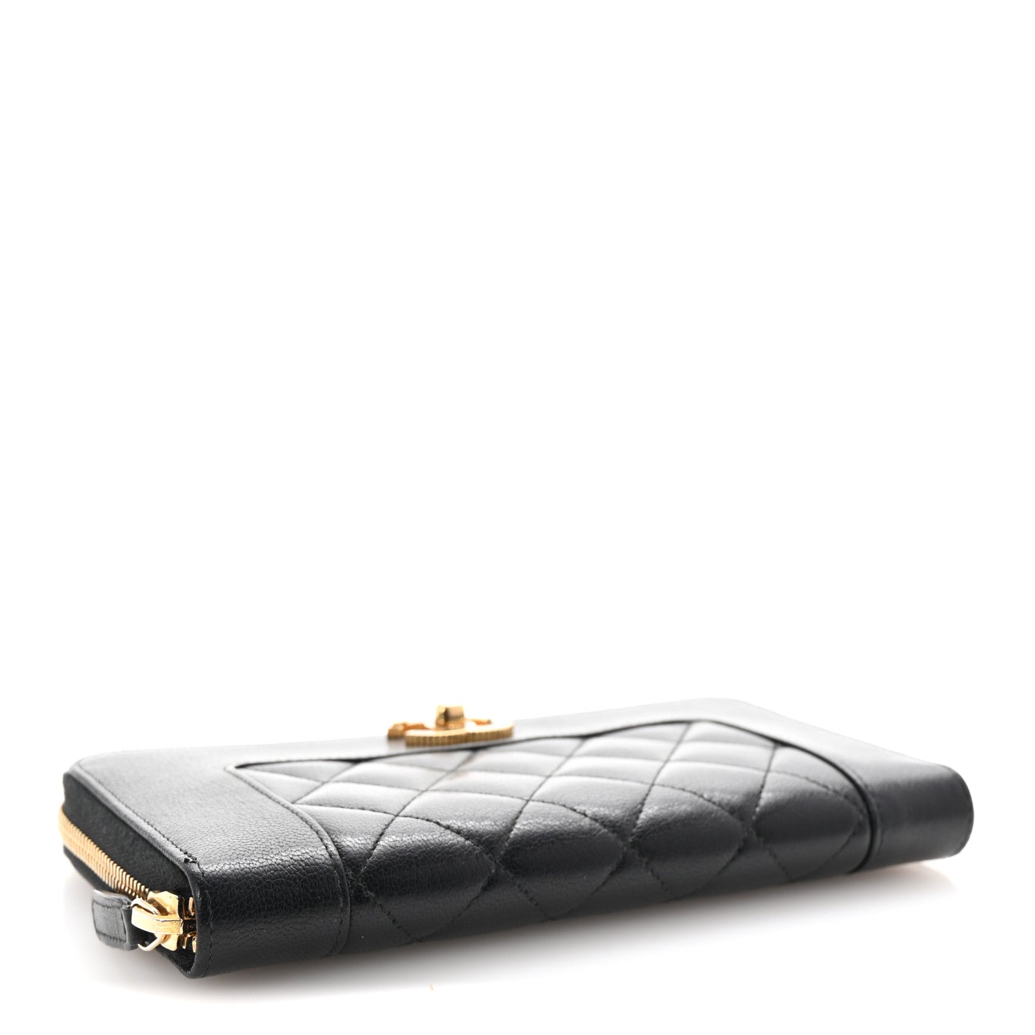 Chanel Sheepskin Quilted Large Gusset Mademoiselle Vintage Zip Around Wallet Black 4 of 9