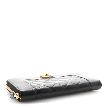 Chanel Sheepskin Quilted Large Gusset Mademoiselle Vintage Zip Around Wallet Black 4 of 9