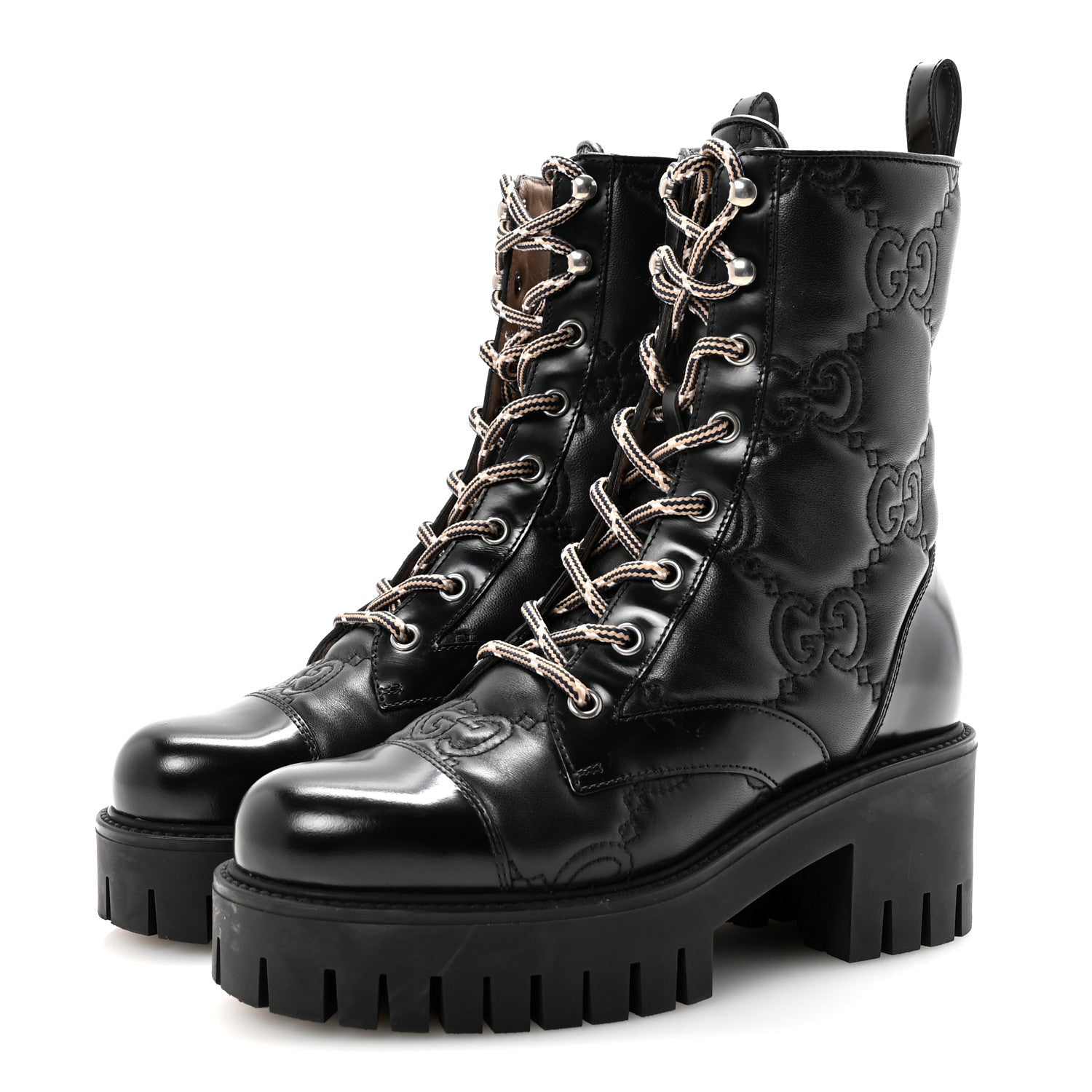 Gucci Cordovan Lux Nappa GG Matelasse Lace Up 60mm Combat Boots 35.5 Black 4 of 10