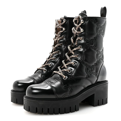 Gucci Cordovan Lux Nappa GG Matelasse Lace Up 60mm Combat Boots 35.5 Black 4 of 10