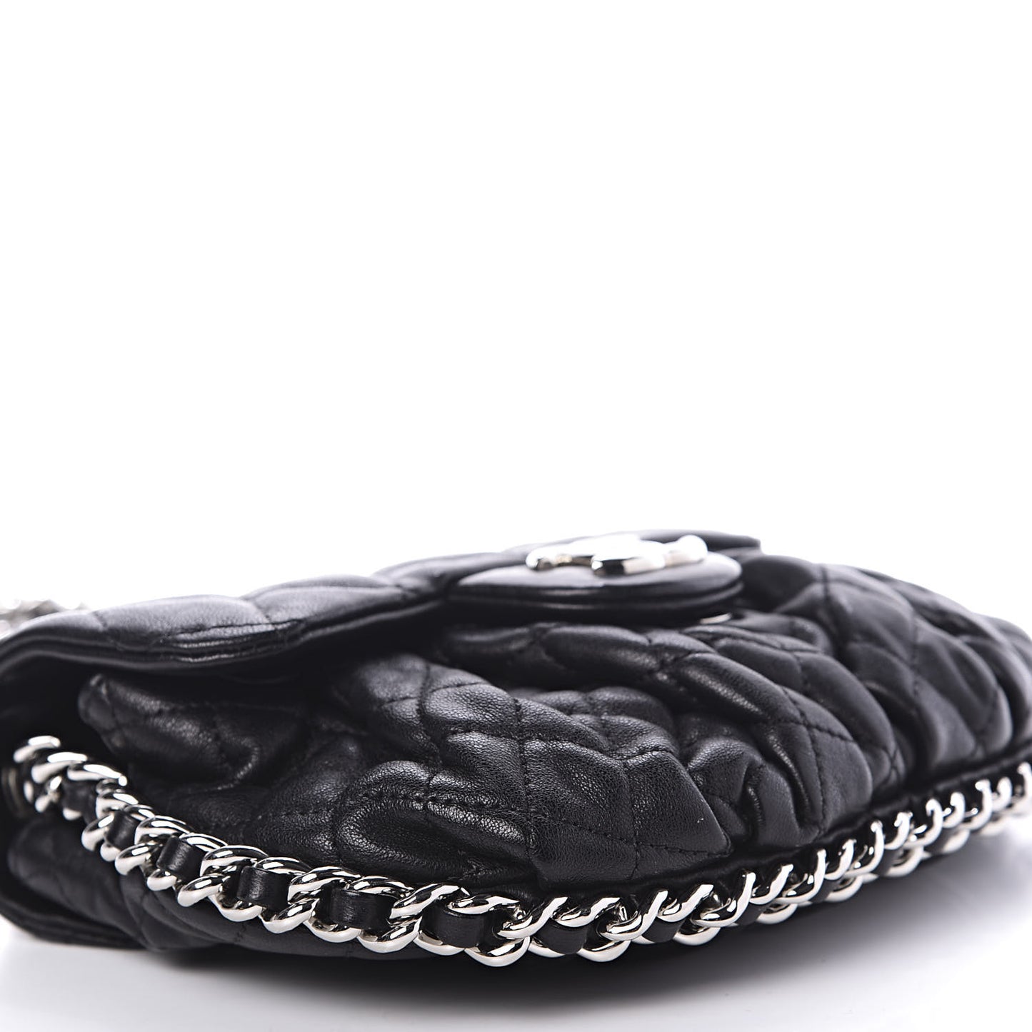 Washed Lambskin Quilted Mini Chain Around Flap Black