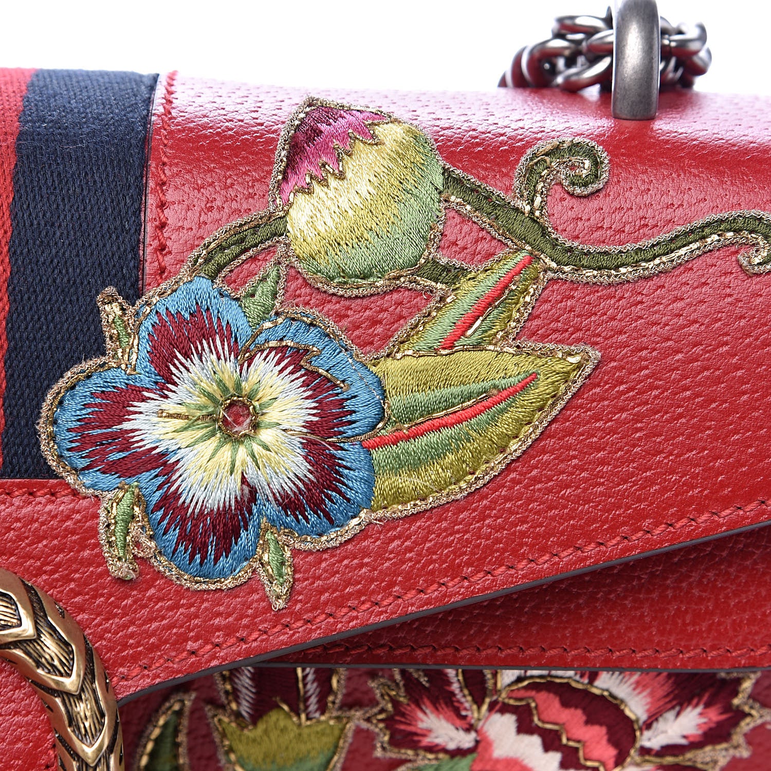 Gucci Calfskin Web Floral Embroidered Small Dionysus Shoulder Bag Hibiscus Red 12 of 12