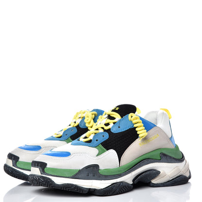 Balenciaga Fabric Mesh Nappa Mens Triple S Sneakers 44 Bleu White Vert Jaune 3 of 8