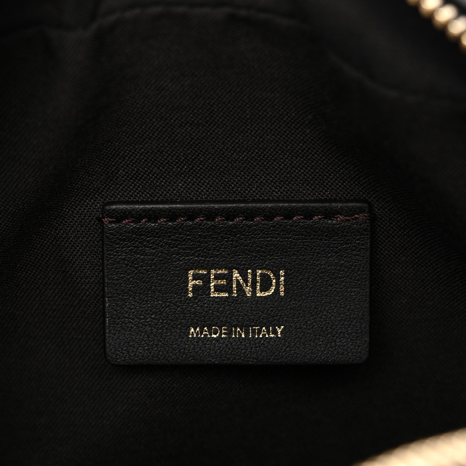 Fendi Glazed Fabric Vitello Century FF 1974 Stamp Patch Mini Camera Case Mogano Panna Black 6 of 10