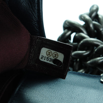 Chanel Calfskin Woven Small Boy Flap Navy Burgundy 8 of 8