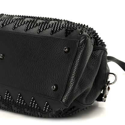 Christian Louboutin Grained Calfskin Mix Chevron Spikes Large Panettone Bowling Bag Black 10 of 10