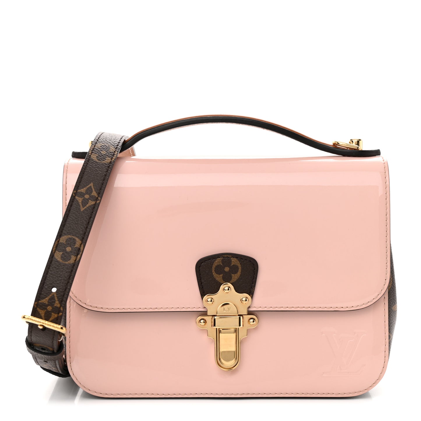 Patent Calfskin Monogram Cherrywood BB Rose Ballerine