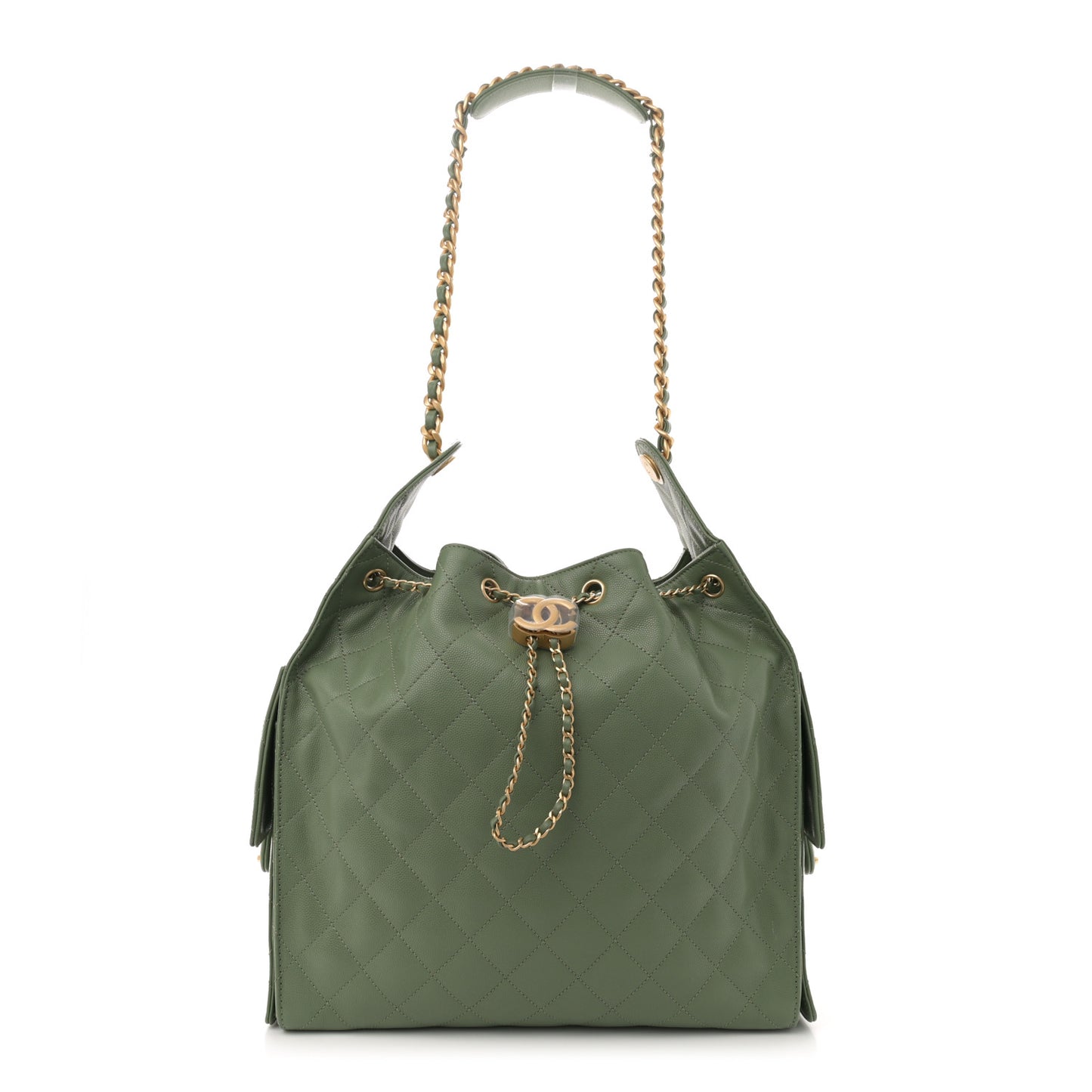 Caviar Quilted Medium Chanel 25 Handbag Khaki