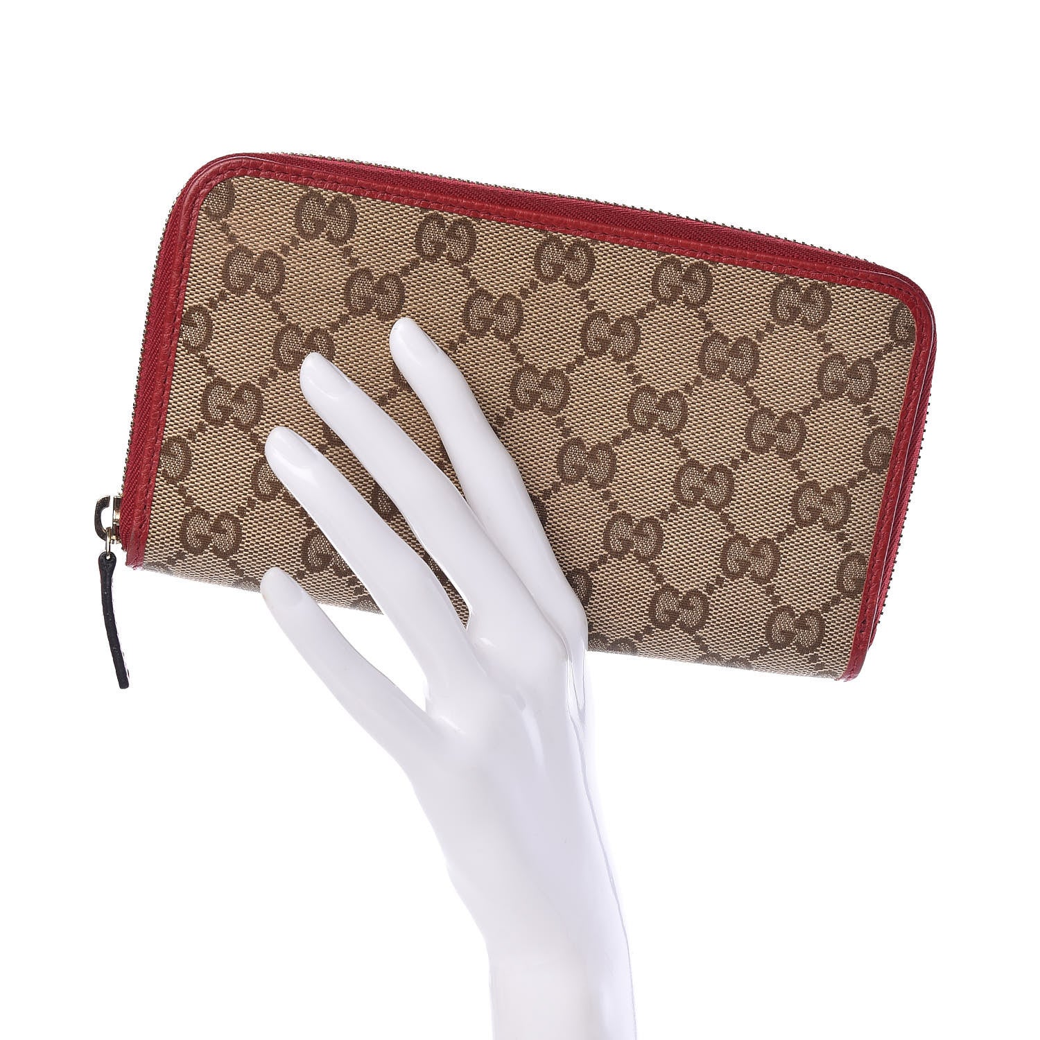 Gucci Monogram Dollar Calfskin Zip Around Wallet Beige Ebony Rosso 2 of 8
