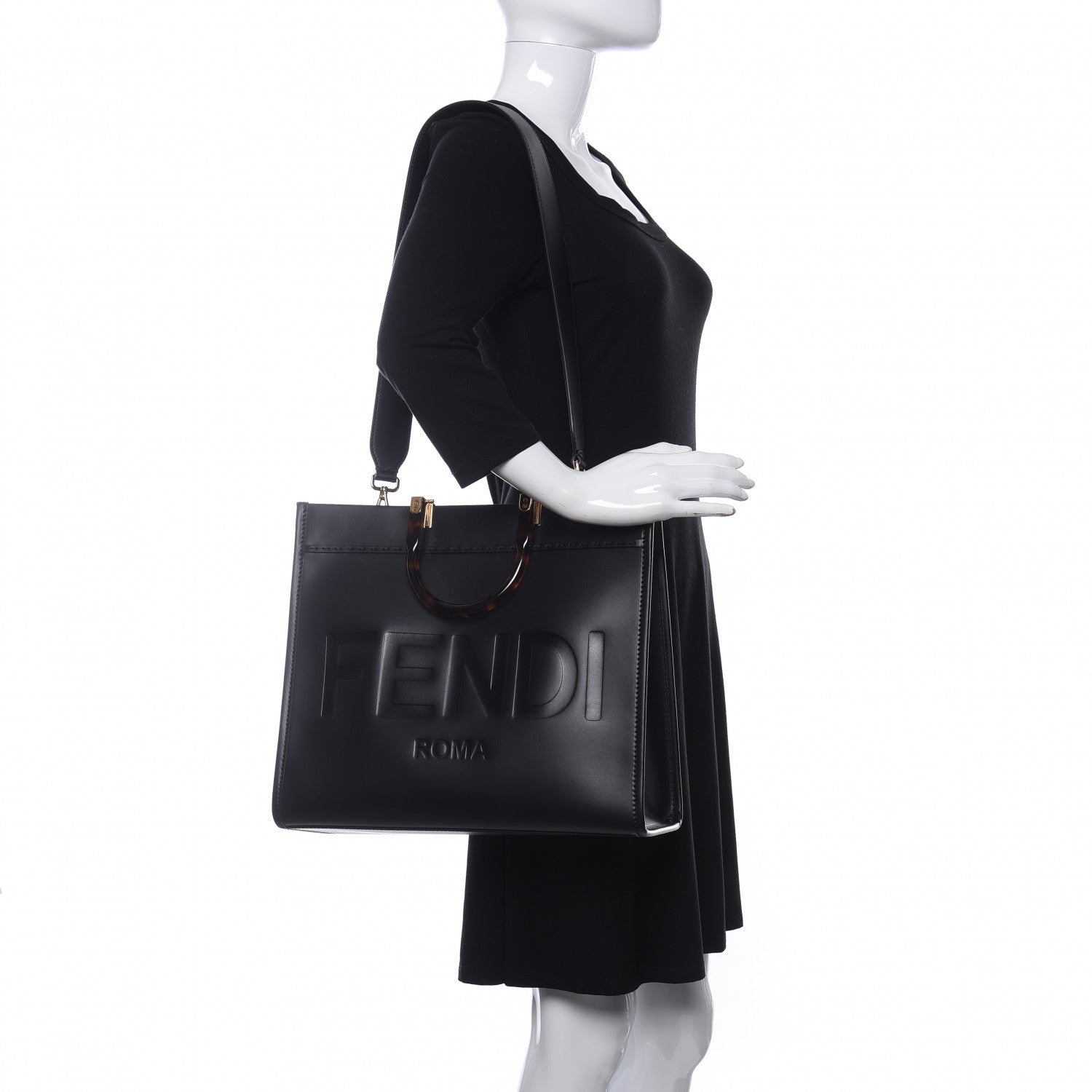 Fendi Vitello King Plexiglass Medium Fendi Sunshine Shopper Tote Black 2 of 10
