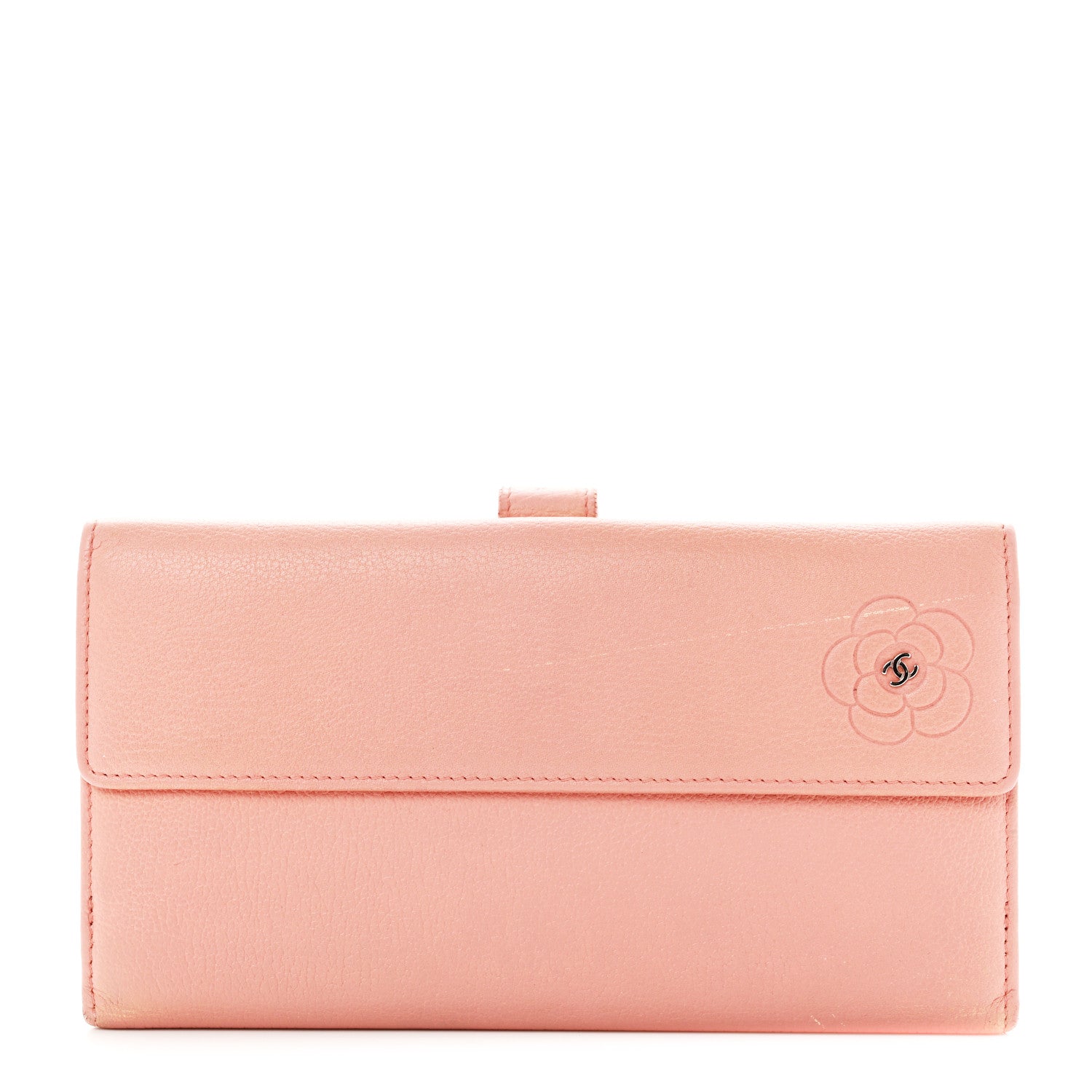 Chanel Goatskin Camellia Embossed Flap Wallet Pink 1 of 13