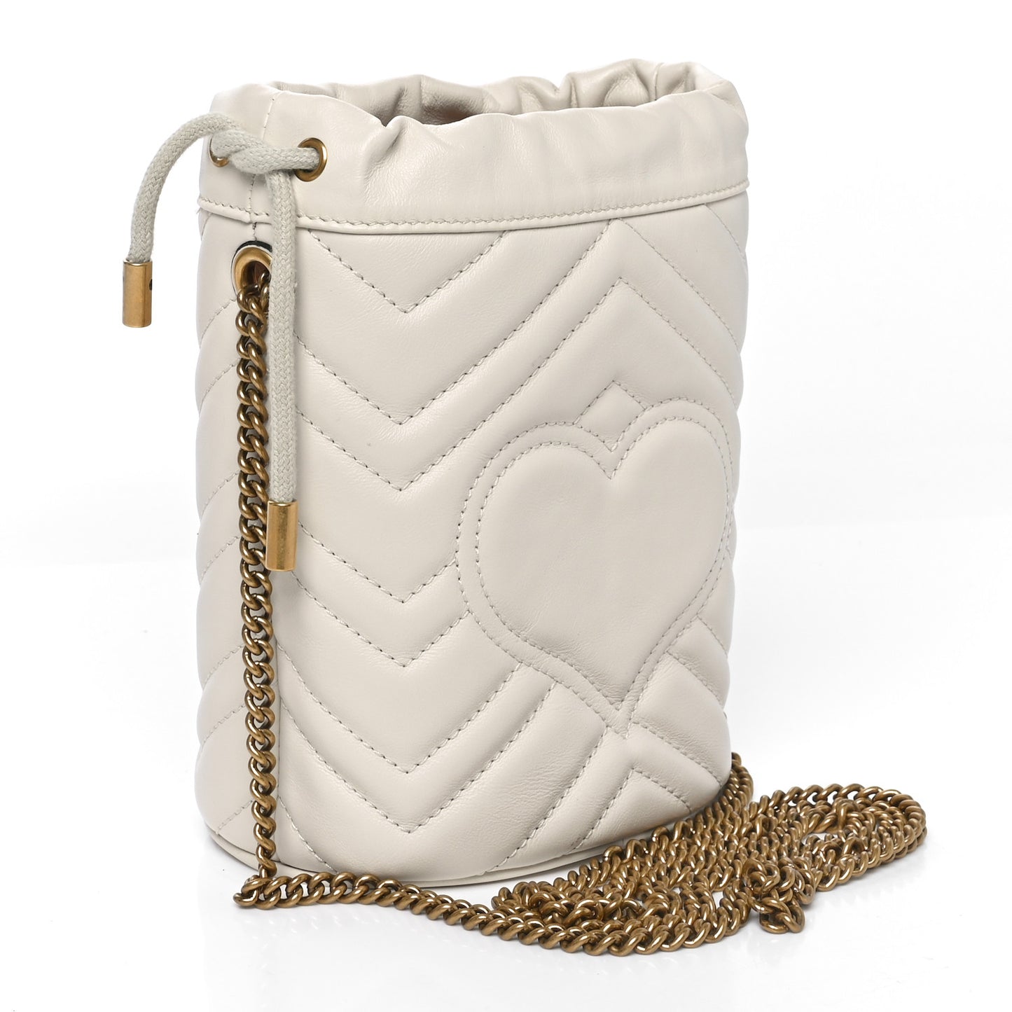 Calfskin Matelasse Mini GG Marmont 2.0 Bucket Bag White