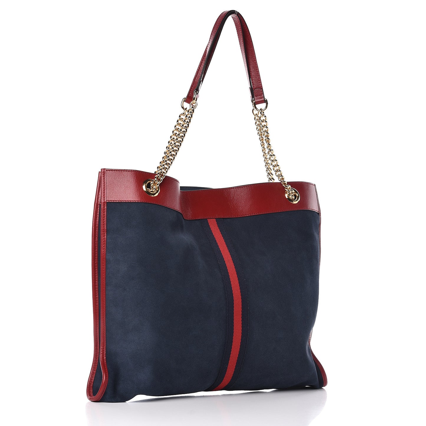 X MLB Suede Calfskin NY Yankees Large Rajah Chain Tote New Blue Romantic Cherry