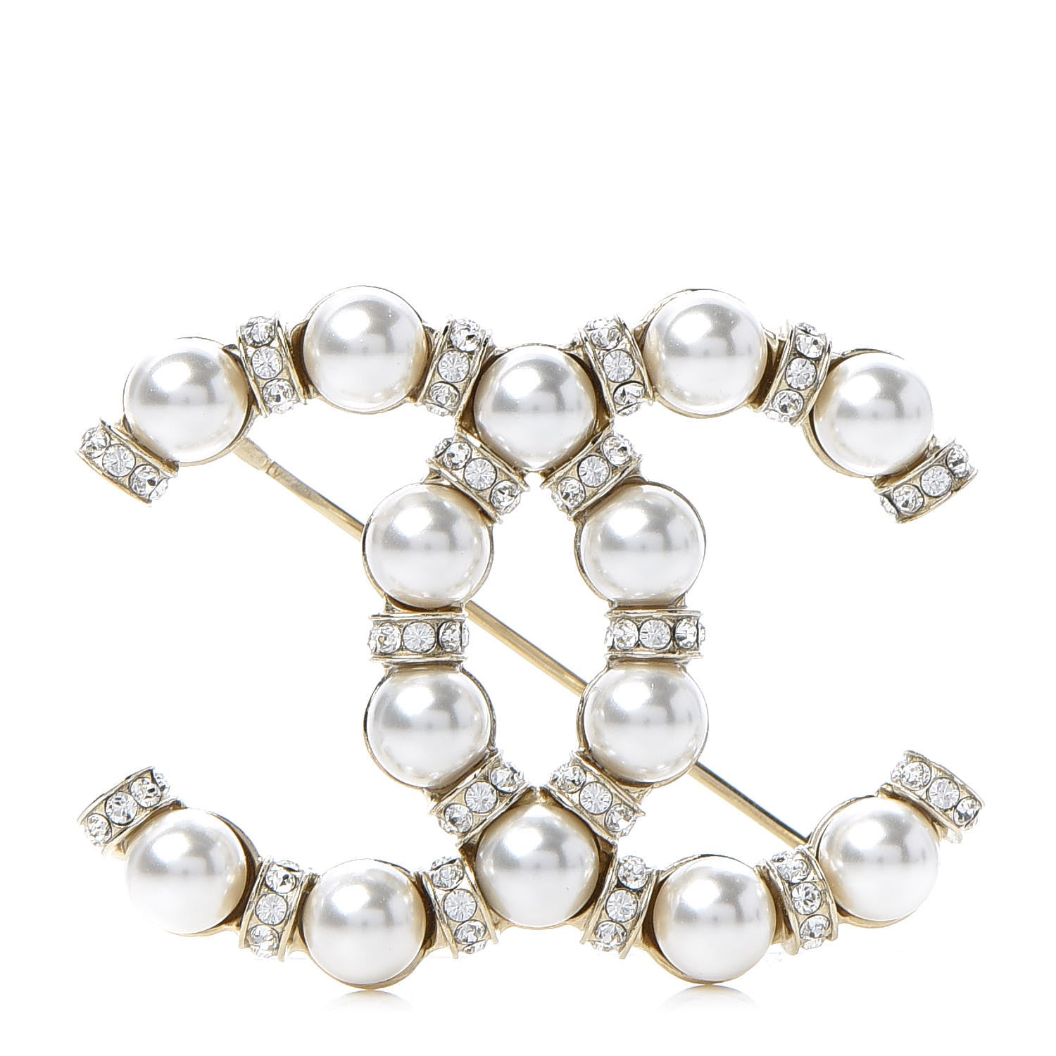 Chanel Pearl Crystal Nefertiti CC Brooch Gold 1 of 5