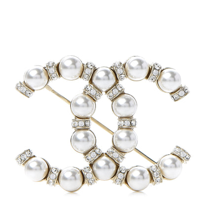 Chanel Pearl Crystal Nefertiti CC Brooch Gold 1 of 5