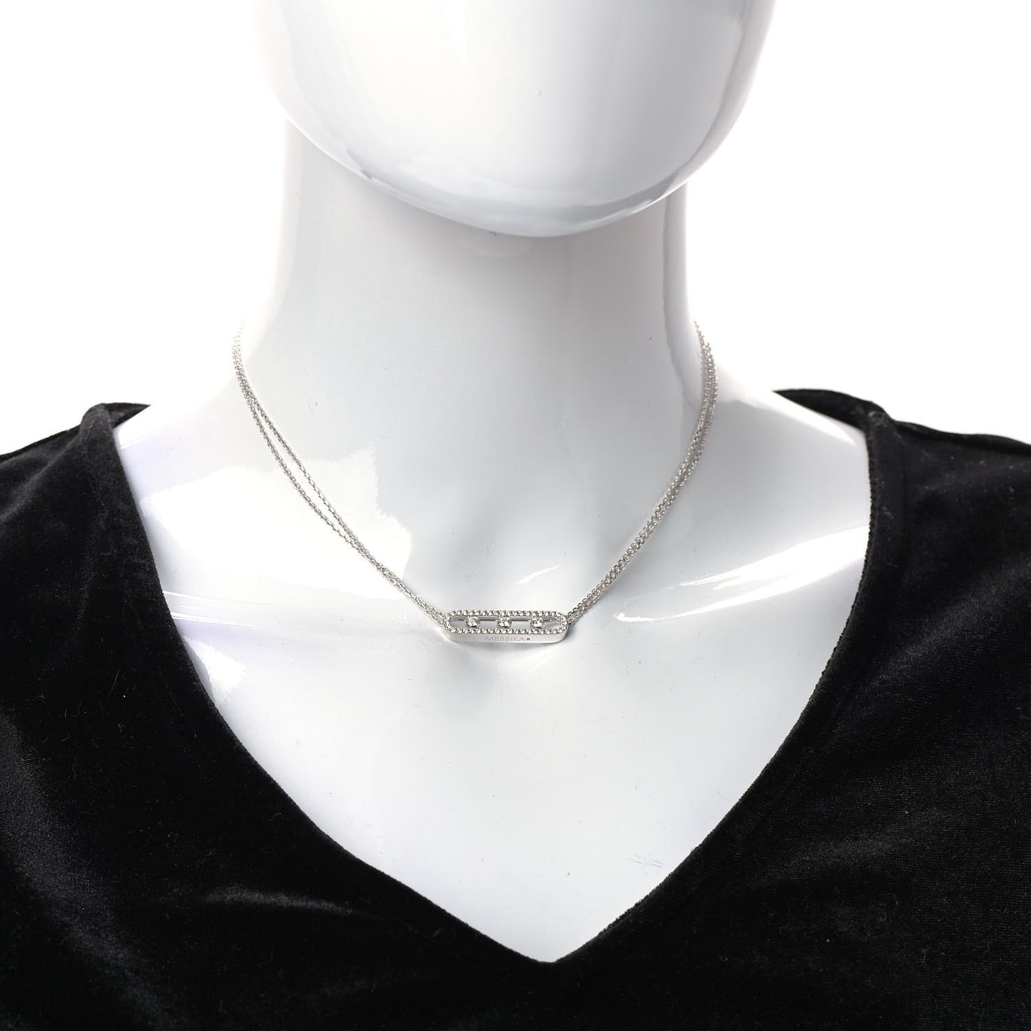 18K White Gold Diamond Move Double Chain Pave Necklace