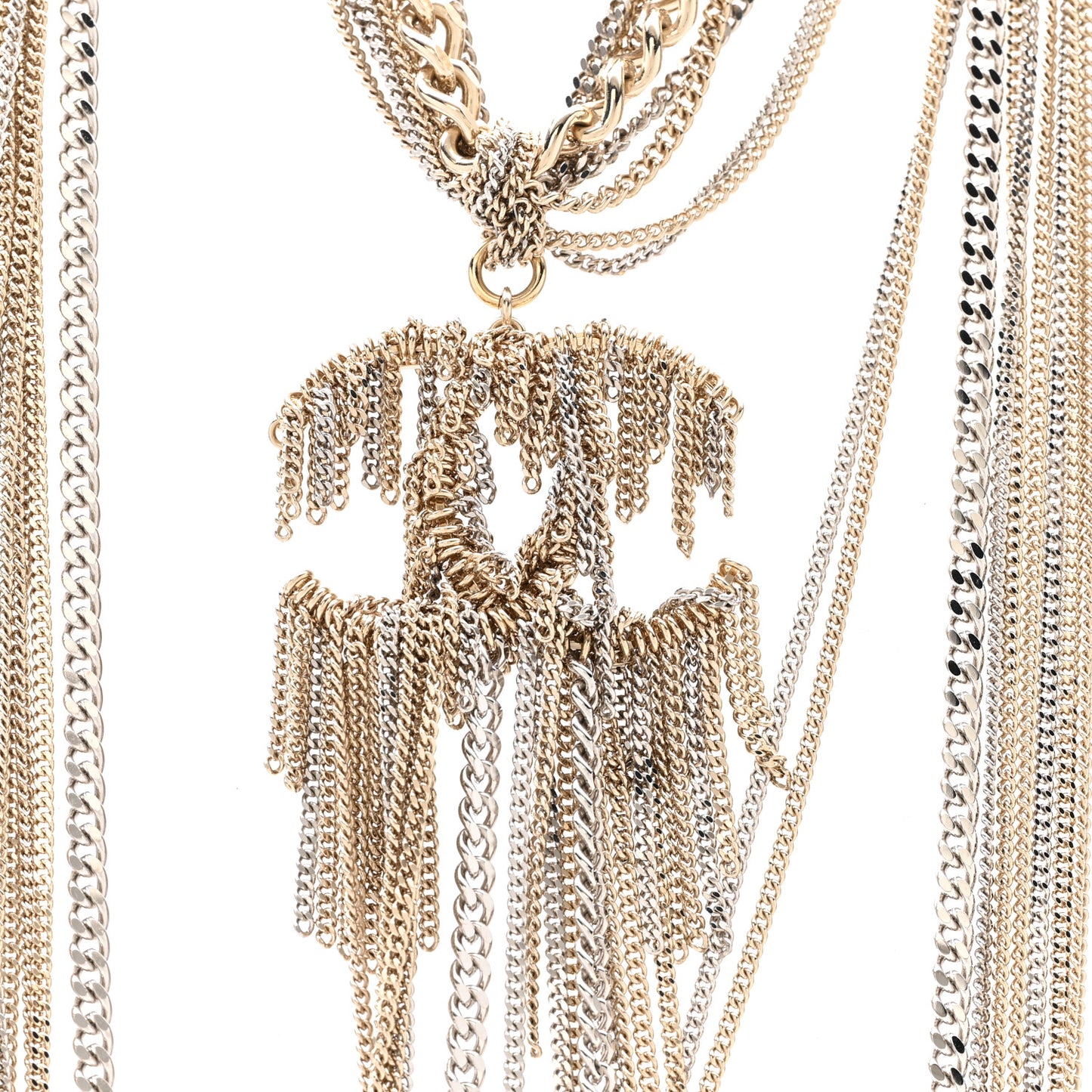 Chain Fringe Multi Strand CC Necklace Gold