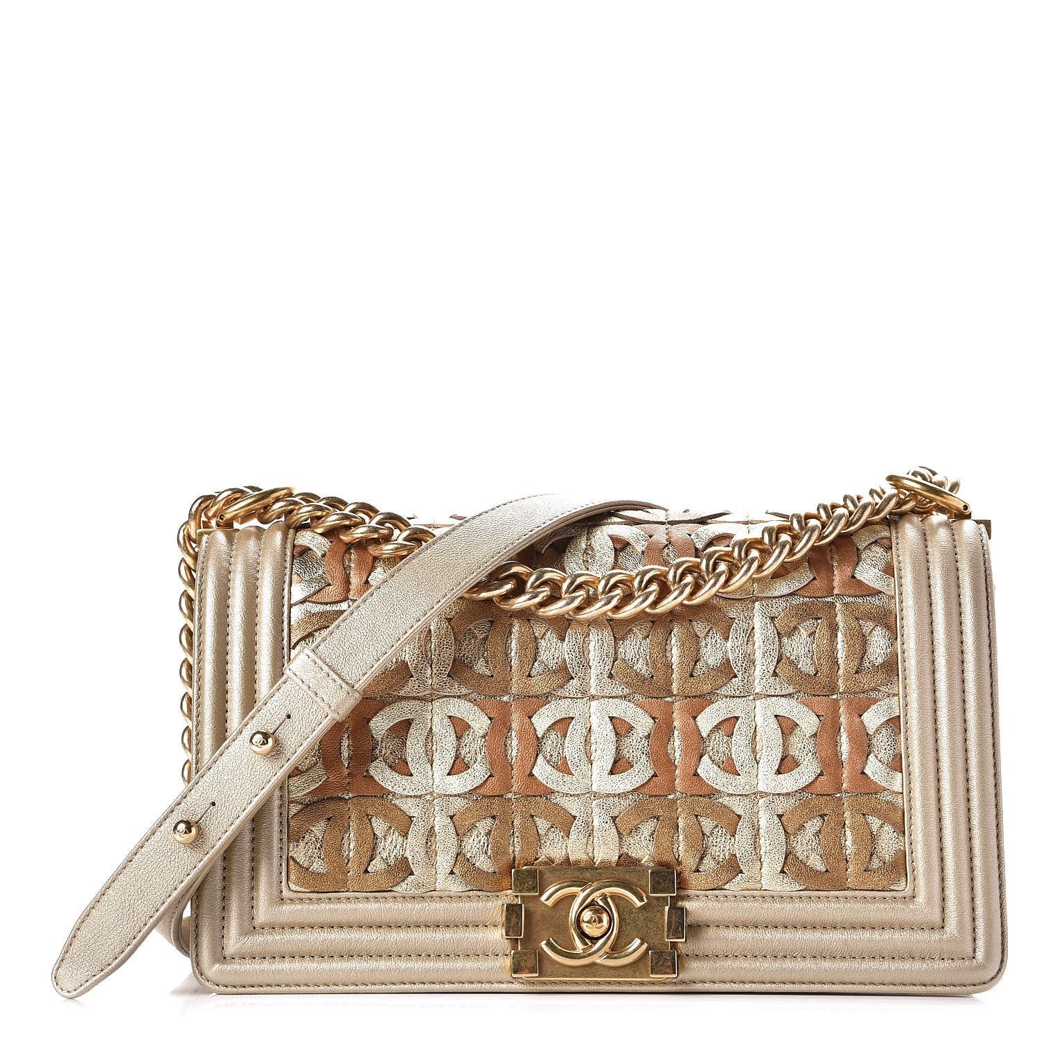Chanel Metallic Lambskin Medium Golden CC Boy Flap Dark Gold 1 of 8