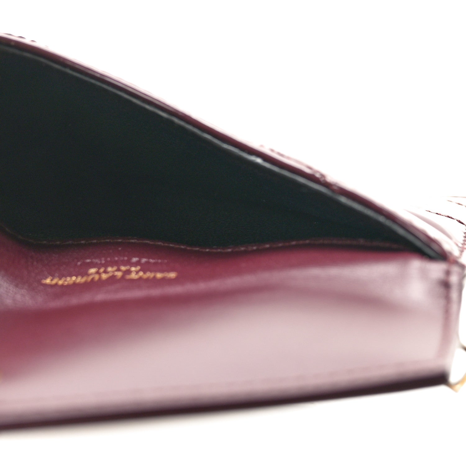 Saint Laurent Patent Calfskin Matelasse Chevron Cassandre Fragments Zippered Card Case Dark Red Wine 5 of 8