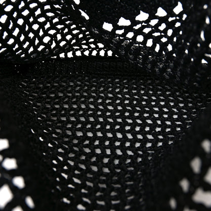 Prada Yarn Raffia Effect Crochet Logo Embroidered Tote Bag Black 4 of 9