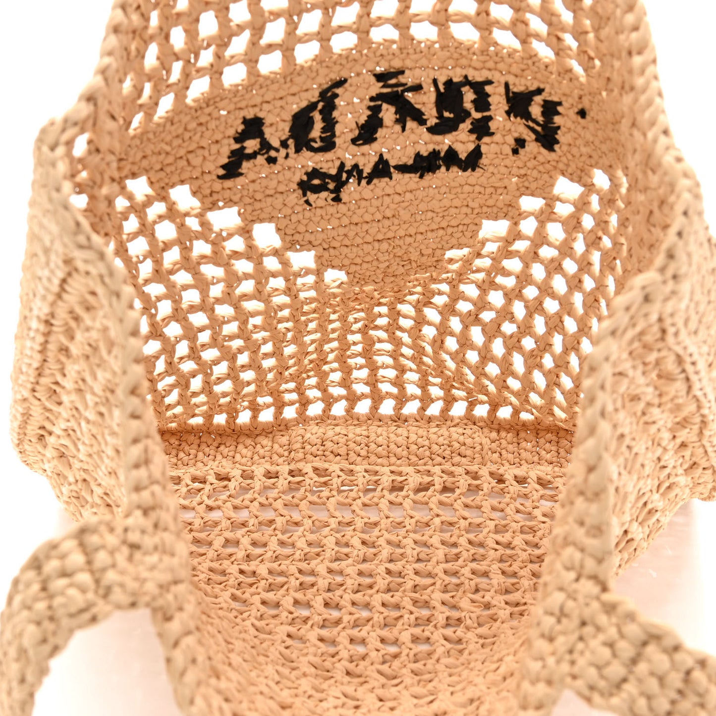 Yarn Raffia Effect Crochet Logo Embroidered Tote Bag Naturale