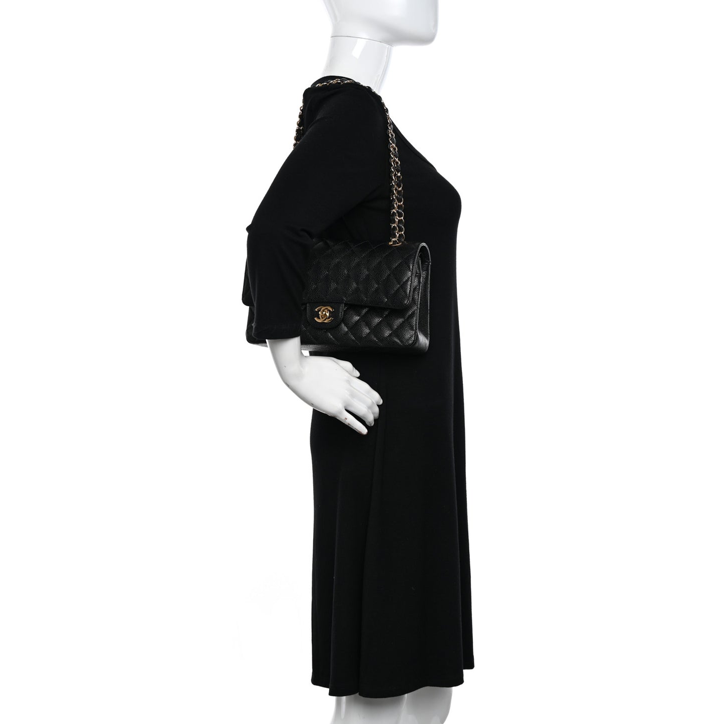 Caviar Quilted Medium Double Flap Black