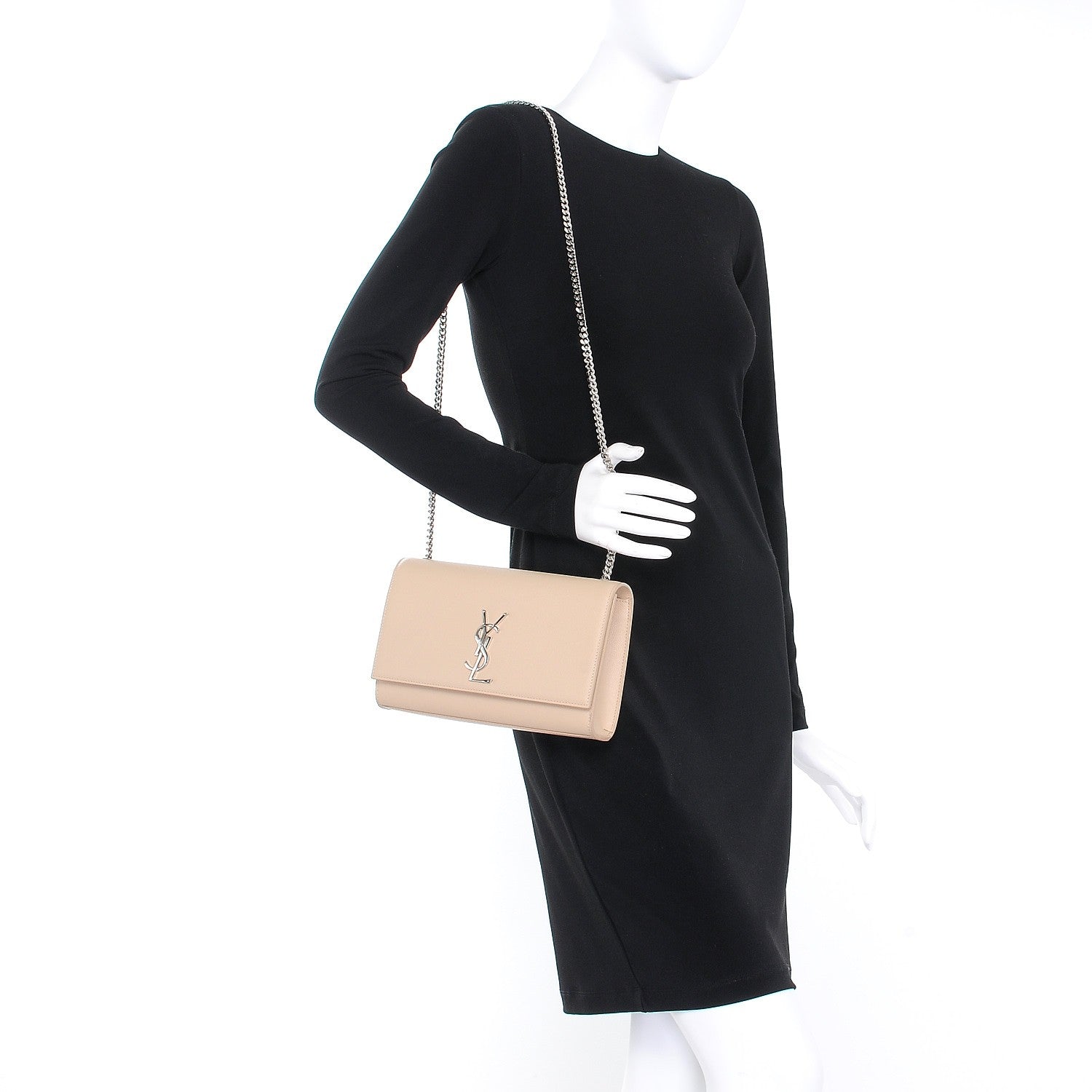 Saint Laurent Grain De Poudre Medium Monogram Kate Satchel Nude Powder 2 of 7