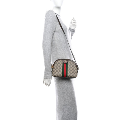 Gucci GG Supreme Monogram Textured Dollar Calfskin Web Small Ophidia Dome Shoulder Bag Beige Ebony New Acero 2 of 13