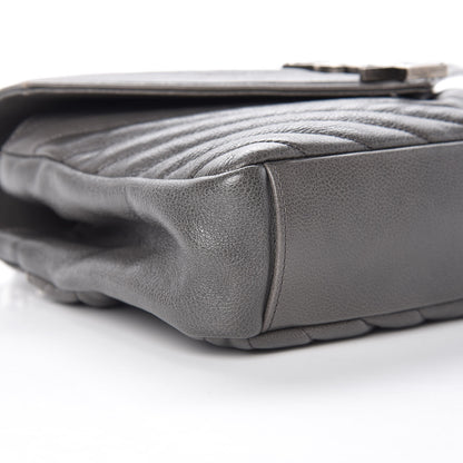 Saint Laurent Sheepskin Matelasse Chevron Monogram Medium College Bag Light Coal 10 of 13