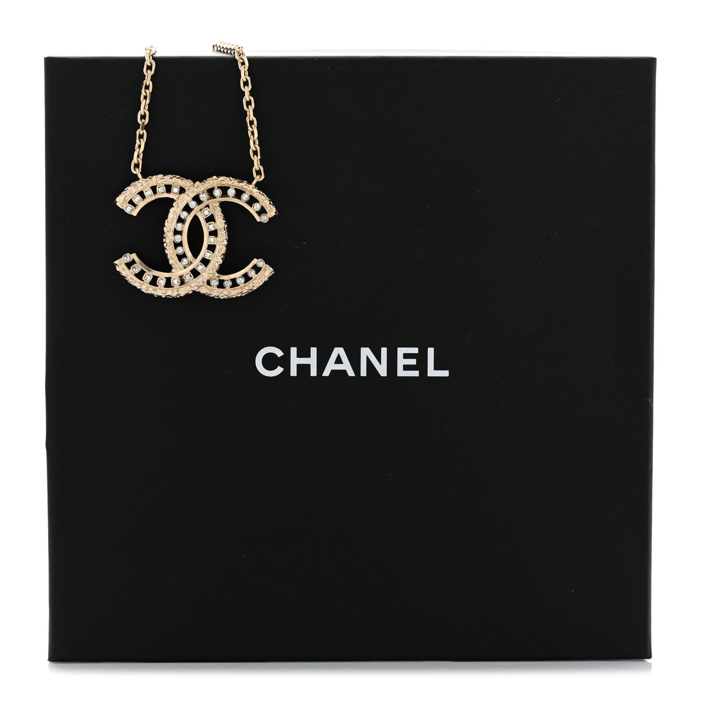 Crystal Textured CC Necklace Gold
