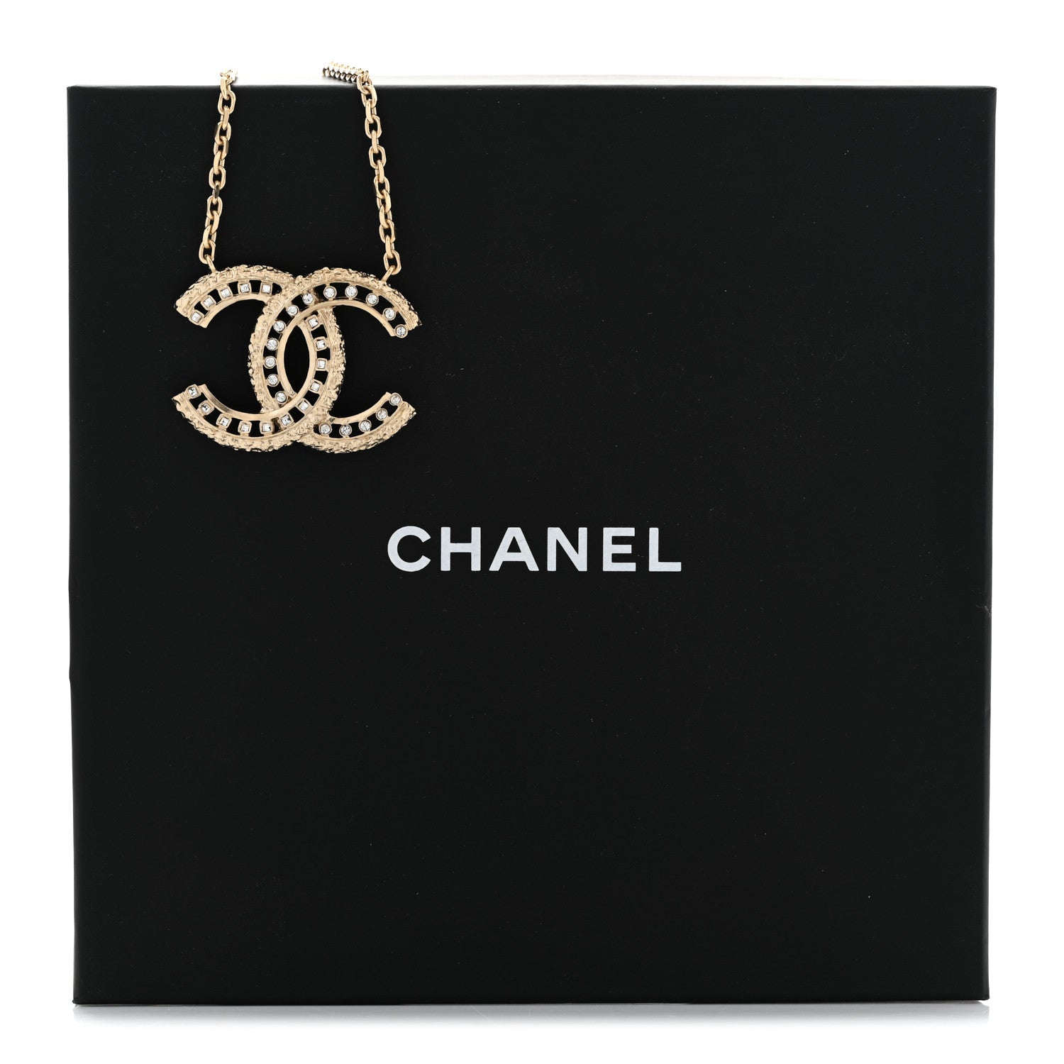 Chanel Crystal Textured CC Necklace Gold 7 of 7