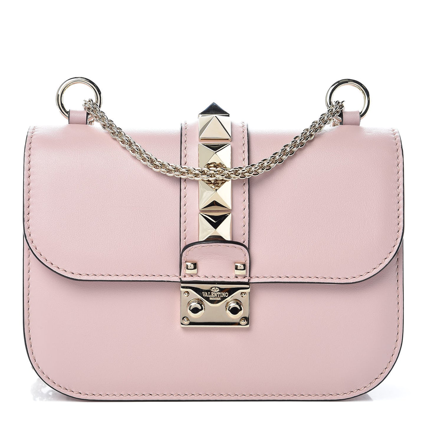 Vitello Small Glam Lock Rockstud Flap Water Rose