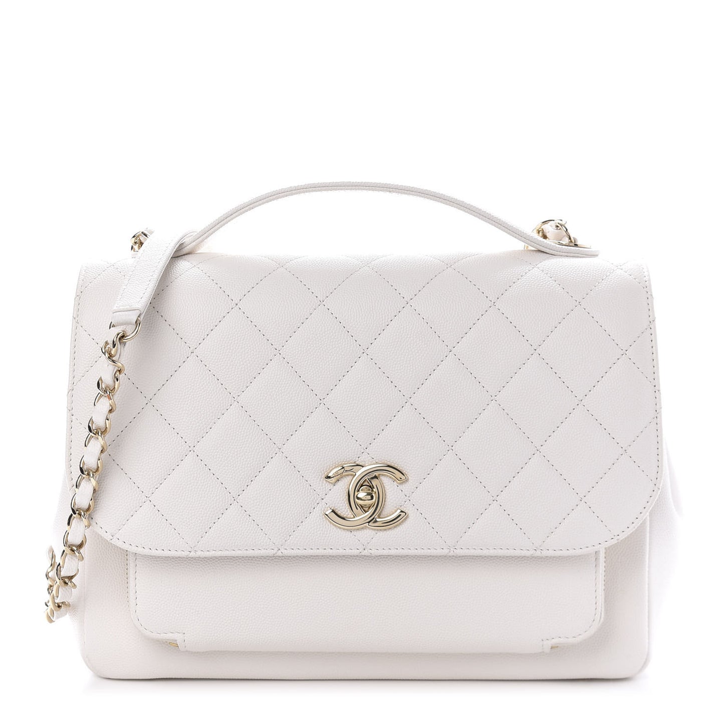 Caviar Quilted Large Business Affinity Flap White