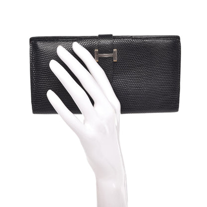 Hermes Lizard Bearn Gusset Wallet Black 2 of 14
