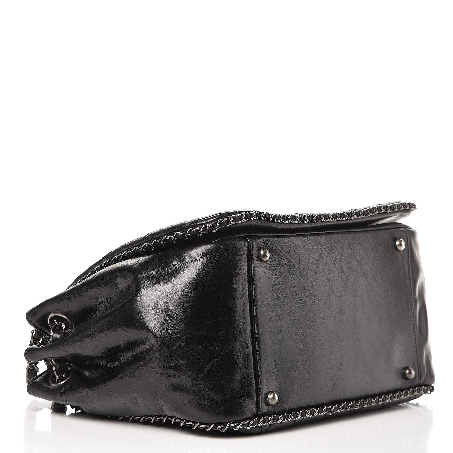 Chanel Glazed Calfskin Quilted Large CC Enchained Accordion Flap Black 5 of 8