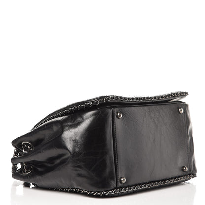 Chanel Glazed Calfskin Quilted Large CC Enchained Accordion Flap Black 5 of 8