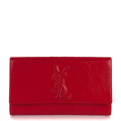 Saint Laurent Textured Patent Monogram Large Belle De Jour Clutch Red 1 of 6