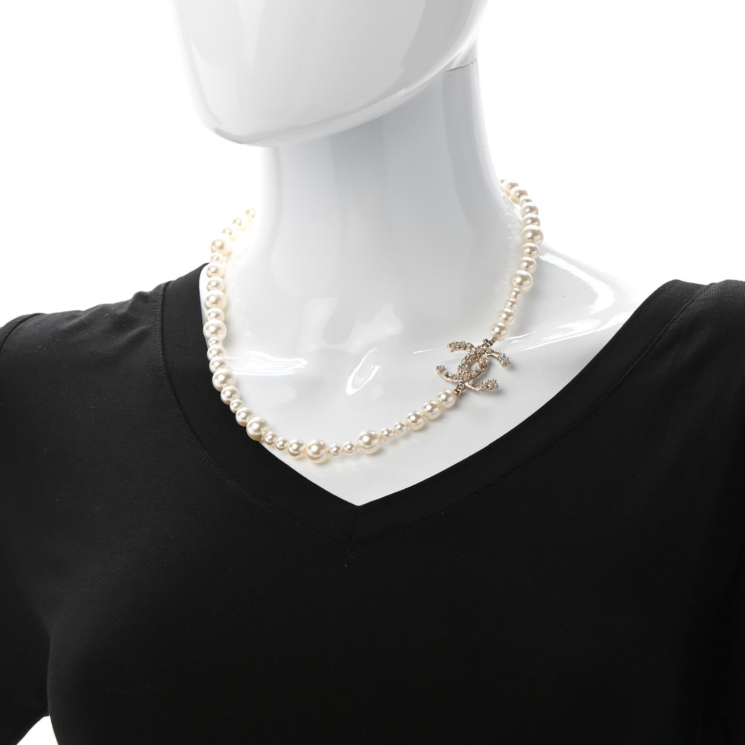 Chanel Pearl Crystal CC Camellia Short Necklace Gold 2 of 6
