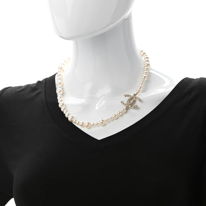 Chanel Pearl Crystal CC Camellia Short Necklace Gold 2 of 6