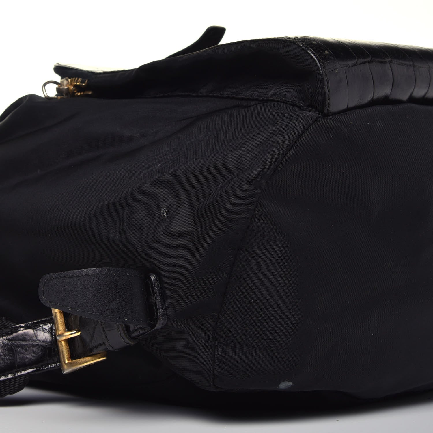 Prada Tessuto Nylon Crocodile Embossed Calfskin Cinch Backpack Black 12 of 14