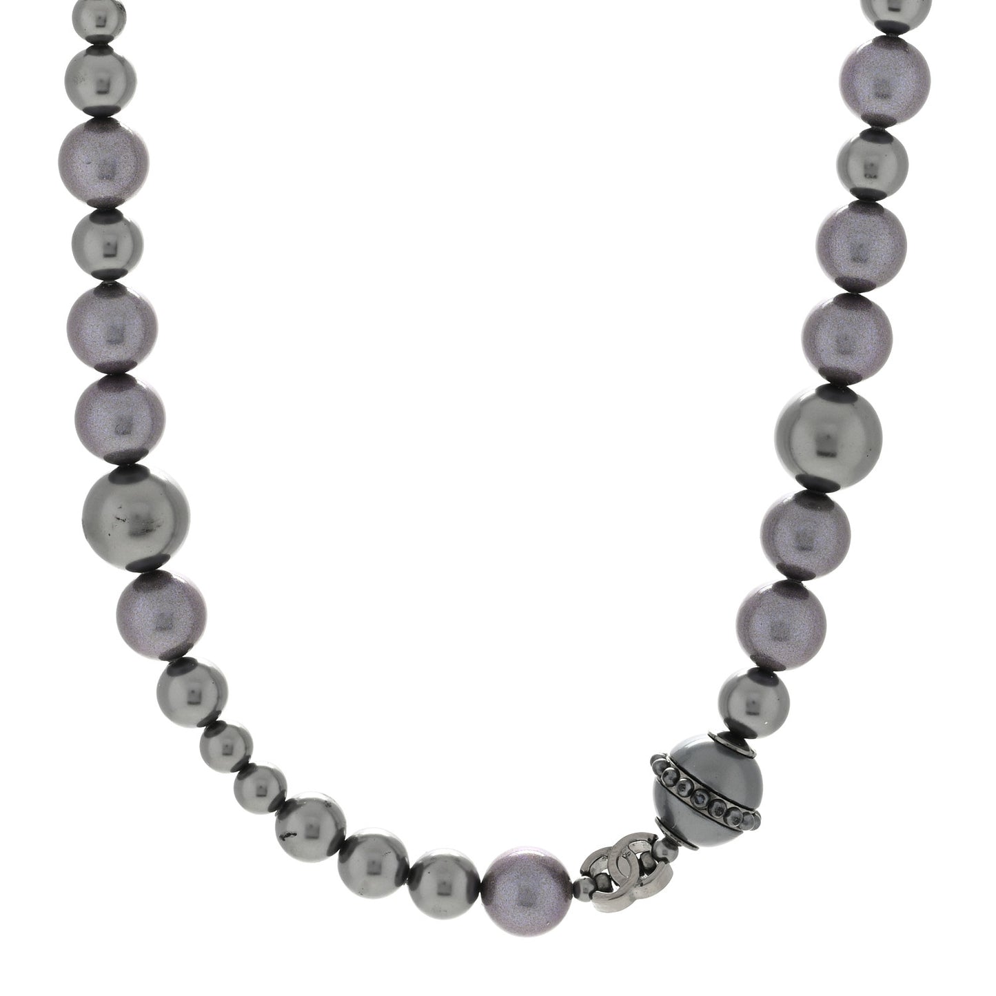Pearl Crystal CC Choker Necklace Silver Grey