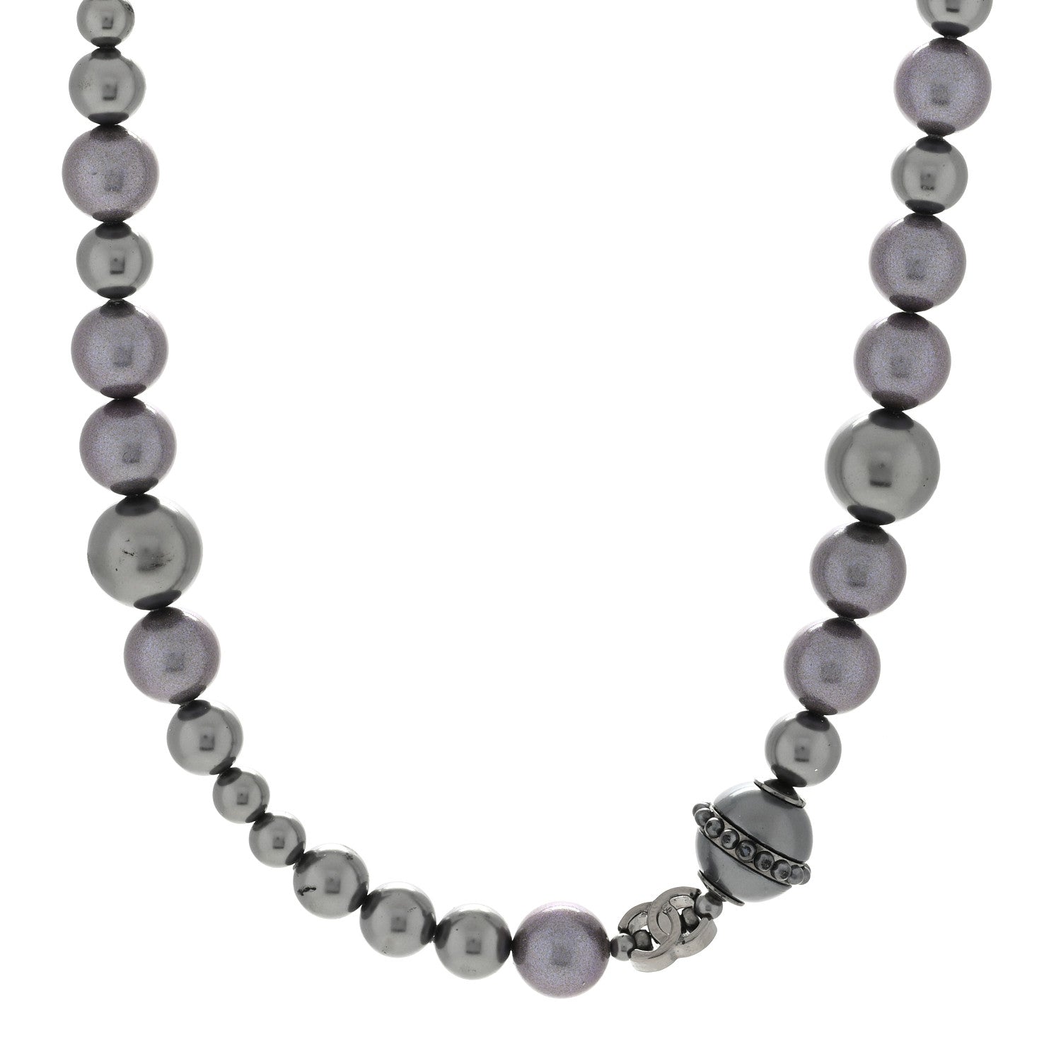 Chanel Pearl Crystal CC Choker Necklace Silver Grey 1 of 3