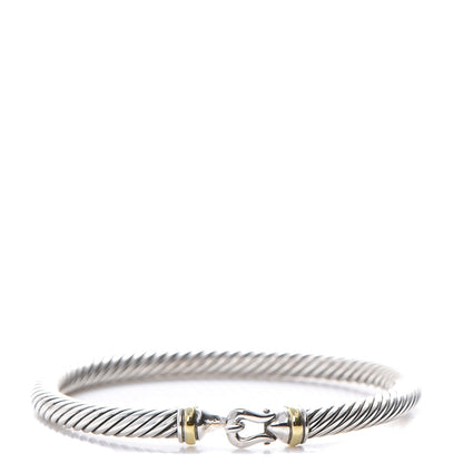 David Yurman Sterling Silver 18K Yellow Gold 5mm Cable Classic Buckle Bracelet 3 of 4