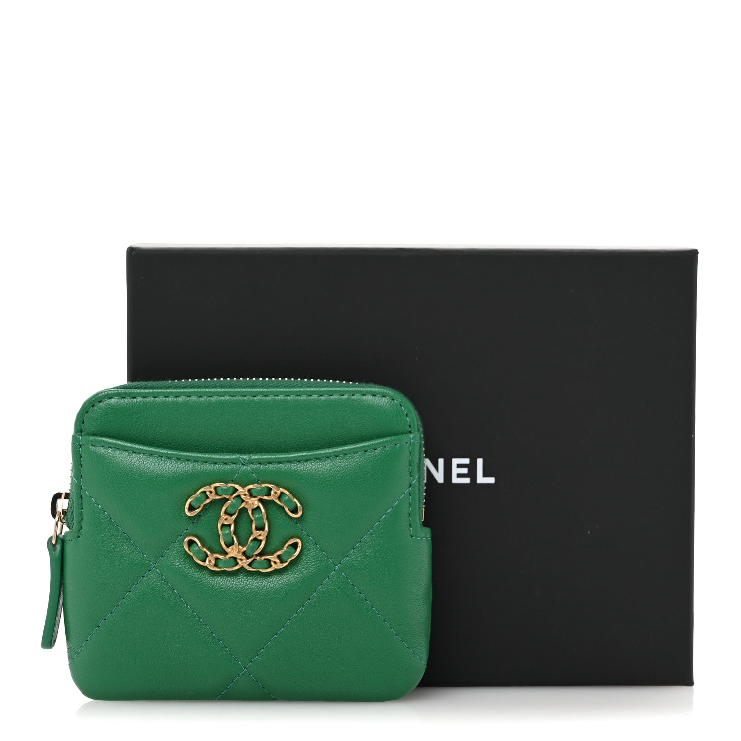 Chanel Lambskin Quilted Chanel 19 Zip Card Holder Wallet Green 10 of 10