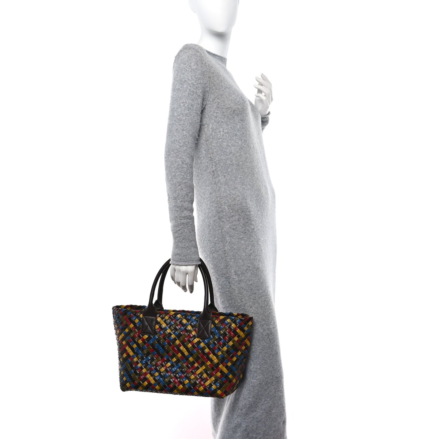 Shiny Goatskin Intrecciato Small Cabat Multicolor