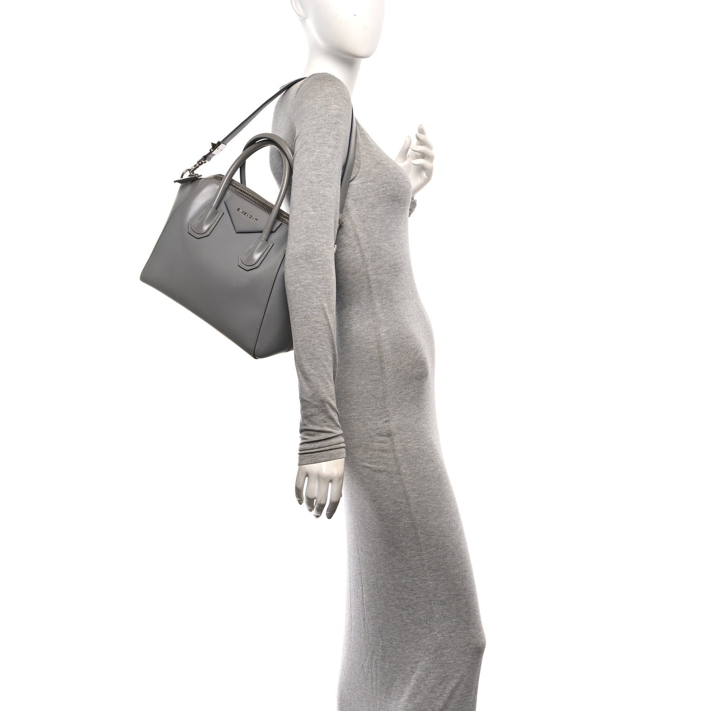 Shiny Lord Calfskin Small Antigona Pearl Grey