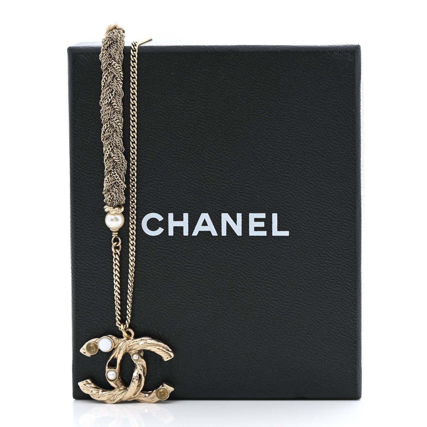 Pearl Crystal CC Bead Necklace Gold