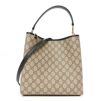 Gucci GG Supreme Monogram Medium Emblem Bucket Bag Beige Dark Brown Black 1 of 10