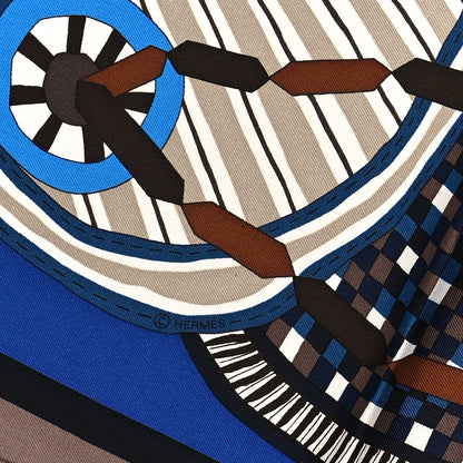 Hermes Silk La Selle Imaginaire Scarf 90 Marron Glace Bleu Vif Brun 4 of 5